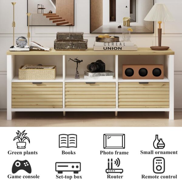 71rpvQiR3dL._AC_SL1200_.jpg BON AUGURE TV Stand for 65/55/50 Inch TVs, Fluted Wood Media Console for Living Room Bedroom, Farmhouse Entertainment Center with Storage Drawers and Cube Shelves (White Oak)
