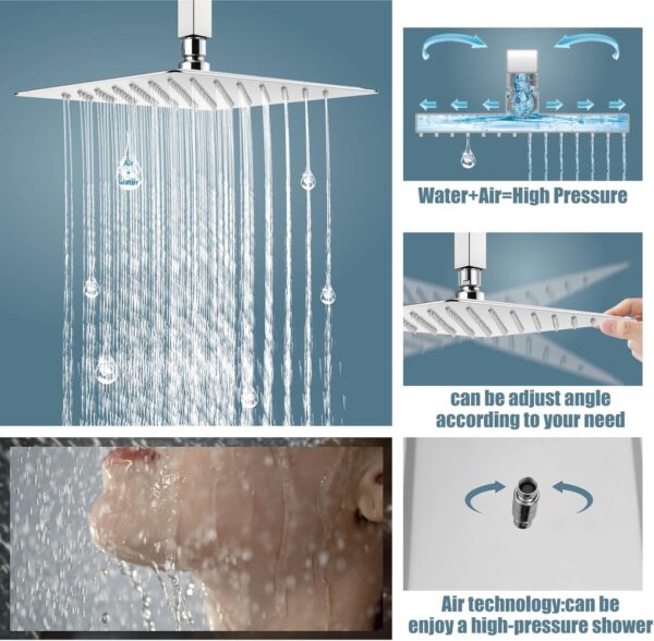 Aolemi Ceiling Mount Shower System Rain Shower Head with Handheld Spray High Pressure Shower Faucet Set Rough-in Valve Shower Trim Kit Included Bathroom Polish Chrome 12 Inch Ceiling Shower Head