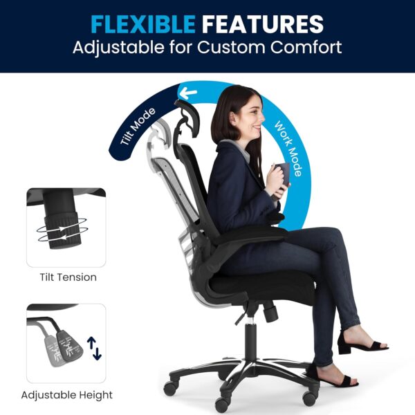 Flash Furniture Kelista High-Back Swivel Office Chair with Adjustable Lumbar Support and Seat Height, Ergonomic Mesh Desk Chair, Black