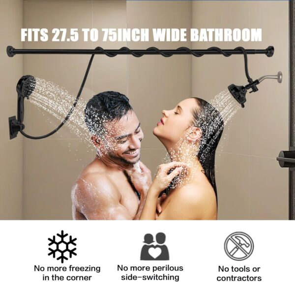 Double Shower Head, Dual Shower Head for Couples, High Pressure and Adjustable Tandem Shower Head System for Two People