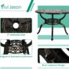 VIVIJASON 5-Piece Outdoor Patio Dining Set, All-Weather Cast Aluminum Conversation Set, Patio Furniture Set for Backyard, Include 4 Swivel Chairs, 38.5" Round Table w/Umbrella Hole, Navy Blue Cushion