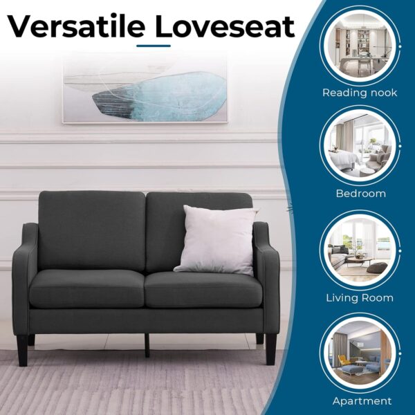 VINGLI Loveseat 53" Small Couch Loveseat Sofas for Living Room Mid Century Modern Sofa Couch Dark Gery Love Seat Couches with Scooped Arms for Small Spaces, Bedroom, Apartment, Studio