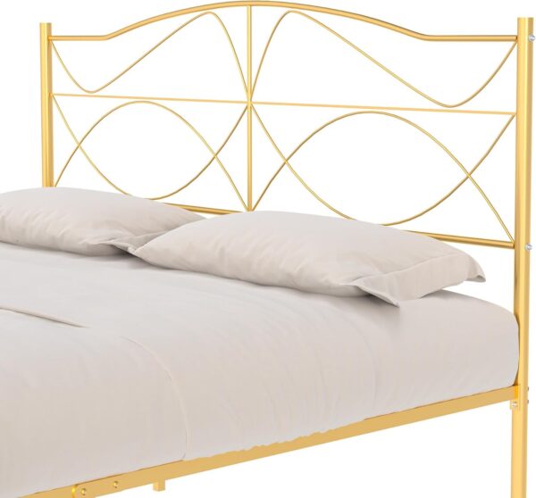 VECELO Queen Size Bed Frame, Gold Metal Bed Platform with Headboard, Sturdy Steel Slats Support, No Box Spring Needed/Noise-Free,Easy Assembly, Black