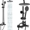 gotonovo SUS304 Outdoor Shower Fixture High Pressure Shower System Combo Wall Mount 2 Dual Function Shower Faucet Set Round Handheld Spray Matte Black Double Cross Handle