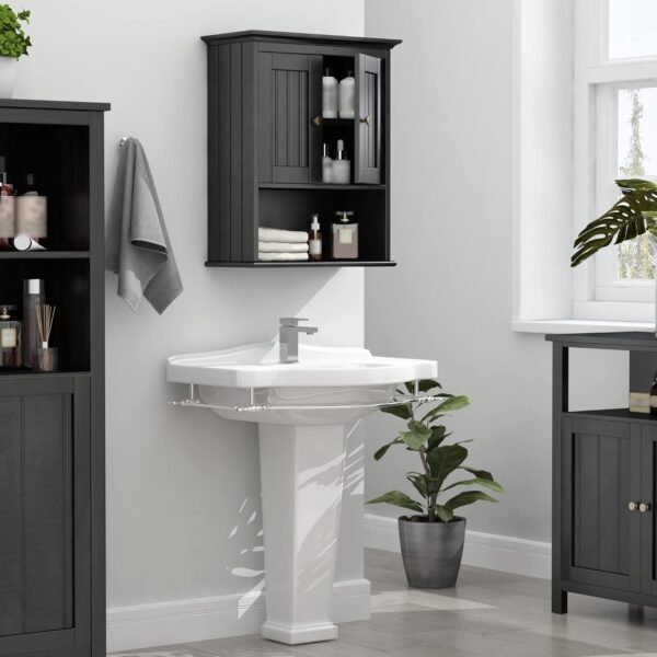 Treocho Wood Wall Cabinet Bathroom Medicine Cabinet Storage with Doors and Adjustable Shelf Wall Mount for Bathroom, Livingroom, Kitchen, Cupboard, Black