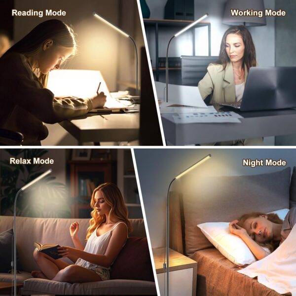 15W Floor Lamp with Touch Control Adjustable Brightness 3500K-7000K 360° Gooseneck LED Floor Lamps Eye-Caring Floor Lamp for Living Room, Bedroom & Office Stepless Dimming Standing Lamp