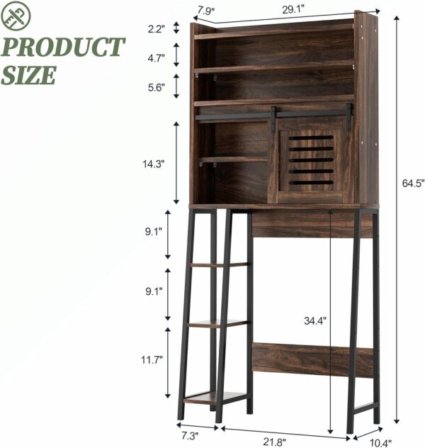 Shintenchi Over The Toilet Storage Cabinet, Bathroom Storage Cabient with Sliding Doors, Bathroom Storage Shelf Organizer with Adjustable Shelf and Anti-Tip Device, Walunt