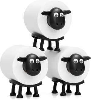 VELENTI Sheep Toilet Roll Holder - Funny Toilet Paper Holder Free Standing Bathroom Set - 3D Printed Black Sheep Loo Roll Holder - Hilarious Tissue Paper Roll Storage - Cute Bathroom Decor - Set of 3