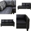 L Shaped Sectional Couches, Convertible Lounge Leather Couch with Reversible Cup Holder, Nail-Head Design Modern Modular Sectional Sofa for Living Room Furniture Sets, Black A