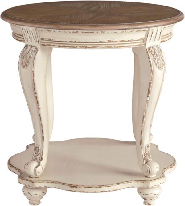 Signature Design by Ashley Realyn French Country Two Tone Round End Table, Chipped White
