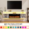70" Floating TV Stand with 36" Electric Fireplace - Wall Mounted Entertainment Center with LED Lights & Storage Cabinet, Modern Media Console for Living Room, Supports TVs up to 80" (White)