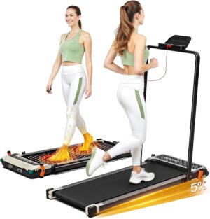 2 Side Walking Pad with Incline, 2 in 1 Under Desk Walking Pad with Handle Bar and Foot Massager Treadmills for Home/Office, Portable Treadmill with Remote Control LED Display (Light Black)