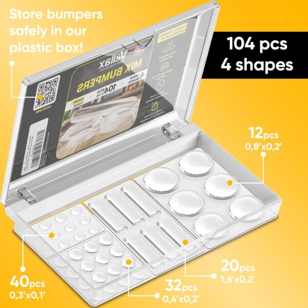 104-Piece Cabinet Bumper Set - Clear, Self-Adhesive Rubber Pads for Doors, Cupboards, and Kitchen Cabinet Protectors – Dampen Noise & Protect Surfaces