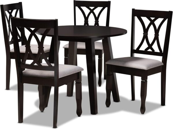 Baxton Studio Millie Modern and Contemporary Grey Fabric Upholstered and Dark Brown Finished Wood 5-Piece Dining Set