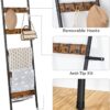 HOOBRO Blanket Ladder, 5-Tier Towel Rack with Hooks, Wall-Leaning Blanket Rack, Decorative Display Ladder Shelf, Scarves, Industrial, Living Room, Bedroom, Rustic Brown and Black BF52CJ01