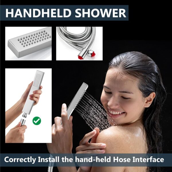 Aolemi Ceiling Mount Shower Faucet Set with Handheld Spray High Pressure Shower Faucets Sets Complete Rough-in Valve and Shower Trim Kit System Included Rainfall Polish Chrome 12 Inch LED Shower Head