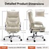 LEAGOO Office Chair with Foot Rest, Ergonomic Executive Office Chair with Arms, Reclining High Back PU Leather Comfy Swivel Computer Desk Chairs with Wheels and Lumbar Support for Home Office, Cream