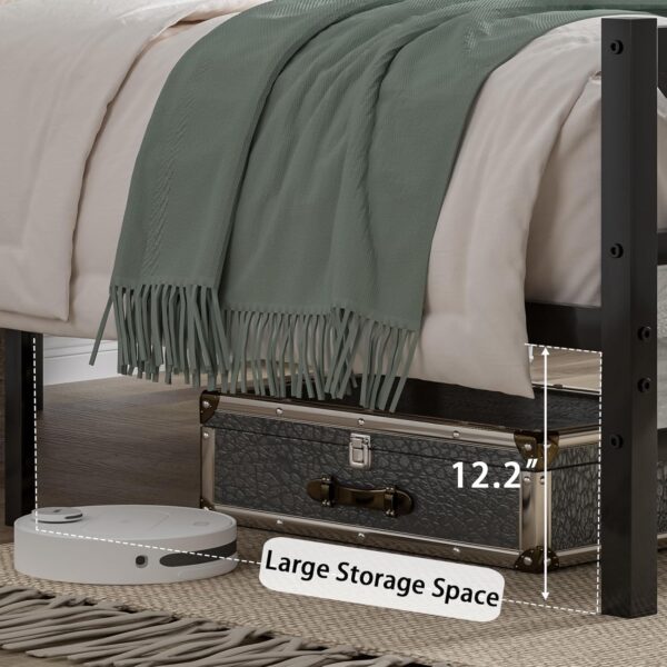 Queen Bed Frame with Headboard, Industrial 51.2" Tall Headboard, Queen Platform Bed Frame with Heavy Duty Metal Slats Support, No Box Spring Needed, Noise-Free, Easy Assembly, Wash Grey