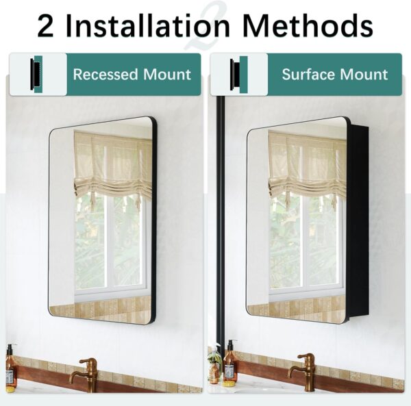 Recessed Medicine Cabinets for Bathroom with Mirror: 16x24 Wall Mount Mirrored Vanity Chest - 16 x 24 inch Small Storage Cabinet with Adjustable Shelves - Matte Black Frame