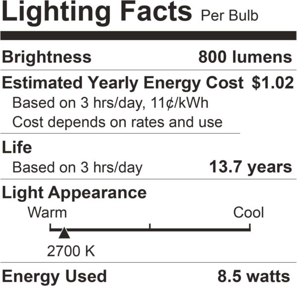 A19 LED Light Bulbs, 60 Watt Equivalent LED Bulbs, Soft White 2700K, 800 Lumens, E26 Standard Base, Non-Dimmable, 8.5W Warm White LED Bulbs for Bedroom Living Room, 3 Pack