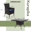 Kurapika 5-Piece Patio Furniture Outdoor Dining Set, Wicker Rattan Patio Dining Table and Chairs Set, Square Tempered Glass Tabletop with 4 Chair Set and Umbrella Hole, for Patio, Backyard, Navy Blue