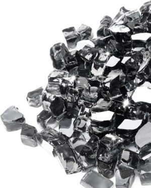 GASPRO 10 lbs Fire Glass for Fire Pit, 1/2-Inch Glass Rocks for Propane or Gas Fireplace, Add Ambience to Gatherings and Parties for Outdoors and Indoors, Reflective Black