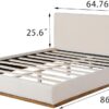 Merax Queen Size Bed Frame, Elegant Fabric Upholstered Platform Bed with Tall Padded Headboard for Bedroom, Solid Wood Slats Support, No Box Spring Needed, Easy Assembly, White