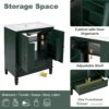 Linique 30" Bathroom Vanity with Sink Combo Set, Solid Wood Frame Modern Bathroom Storage Cabinet with a Large Drawer, a Adjustable Shelf and 2 Soft Closing Cabinet Doors with Organizer, Green