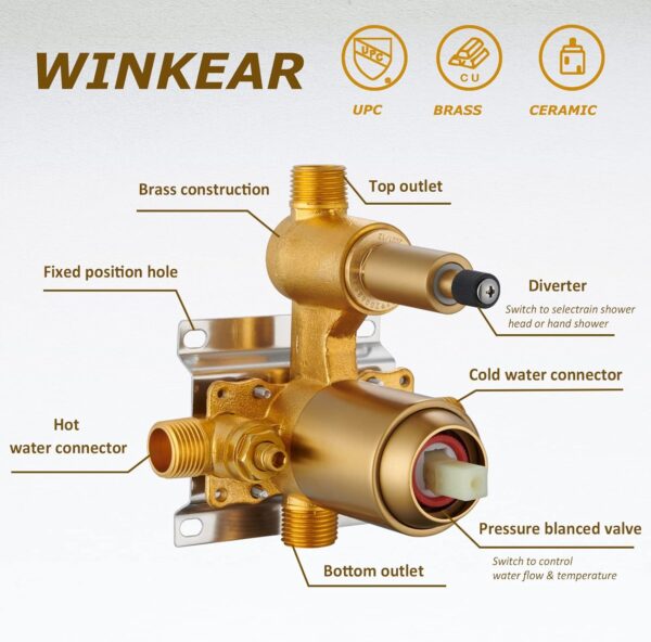 71upzngJwUL._AC_SL1500_.jpg Shower System Faucet Set With Handheld Shower Bathroom Wall Mount Rough-in Valve and Water Supply Hose Included, Brushed Gold