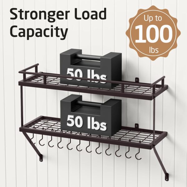 KES 30-Inch Oiled Bronze Pot Rack Wall Mounted, 2-Tier Hanging Pot and Pan Organizer with 12 Sturdy Hooks, Kitchen Wall Hanger Shelves Farmhouse Style, KUR215S75B-OB