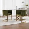 Dining Chairs Set of 2 Modern Velvet Kitchen & Dining Room Chairs with Arms Contemporary Upholstered Barrel Accent Side Chair 20" Wide Seat for Bedroom/Living Room, Green