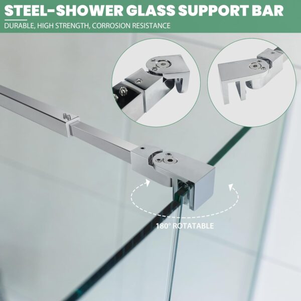 Shower Door Support Bar, Wall-to-Glass Support Arm 450-700mm Long to Fix Frameless Glass Panel, Suitable for 5/16"(8mm) to 3/8"(10mm) Thick Glass Door, Polished Silver
