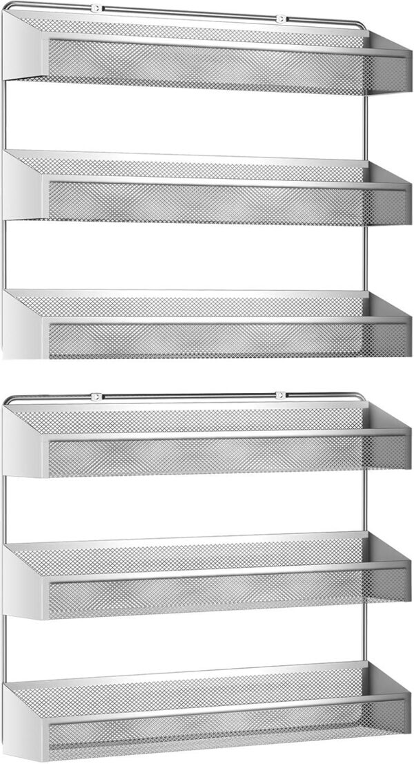 Auledio 2 Pack Spice Rack Organizer, 3 Tier Counter-top Stand or Wall Mounted Storage Rack Hanging Shelf for Kitchen Cabinet, Cupboard, Pantry Door or Bathroom Shower Cosmetic - Chrome