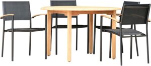 Amazonia Navona 5 Piece Round Eucalyptus Dining Set | Teak Finish Table and Quick-Dry Stackable Black Sling Chairs