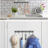 YiZhi Adhesive Wall Hooks Rack Kitchen Rail, Space Saving Utensil Holder No Drilling Wall Mounted Accessory Hanger with 6 Hooks for Kitchen Bathroom Bedroom Pack of 2 (Black)