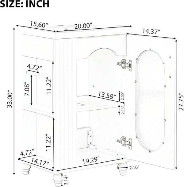 20-inch Bathroom Vanity with Sink, Free Standing Bathroom Vanity Cabinet with Two-Tier Shelf and Glass Door, Wooden Bathroom Set Organizer with Single Ceramic Sink for Bathroom, Black