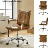 HULALA HOME Faux Leather Home Office Desk Chair, Adjustable Swivel Computer Chair with Sliver Legs and Arms, Comfy Upholstered Task Chair(Camel)