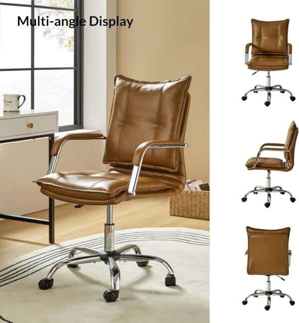 HULALA HOME Faux Leather Home Office Desk Chair, Adjustable Swivel Computer Chair with Sliver Legs and Arms, Comfy Upholstered Task Chair(Camel)