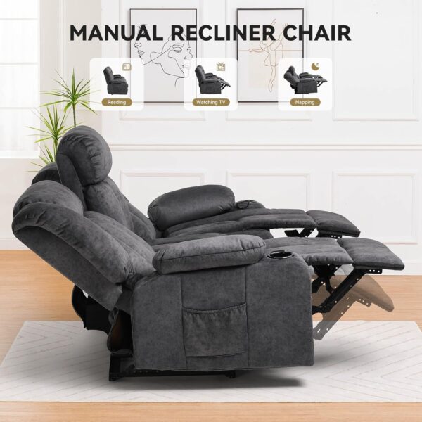 COMHOMA Manual Recliner Chair Set，Fabric Reclining Sofa Chair with Cup Holders, Upholstered Recliner with Side Pockets Suitable for Living Room Furniture （3+1+1）