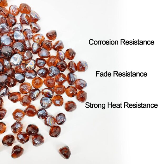 10 Pound 1/2 Inch Fire Glass Diamonds for Natural or Propane Fire Pit Fireplace and Landscaping, 10 Pounds Amber