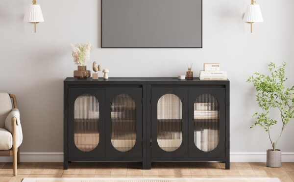 Modern Sideboard Buffet Cabinet, Accent Storage Cabinet with Adjustable Shelf and Glass Doors, Small Console Cabinet with Storage for, Living Room, Dining Room, Black