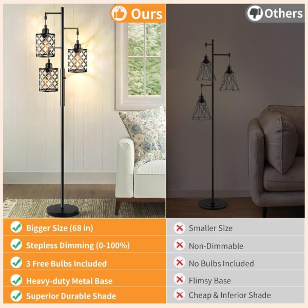 68" Dimmable Floor Lamp, Farmhouse Standing Lamp with Elegant Metal Cage, Industrial Tall Tree Floor Lamps for Living Room, Bedroom, Study Room, Office (2000LM LED Bulbs Included) - Black