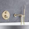 AZOS Wall Mounted Bathtub Faucet with Handheld Shower, High Flow Rate Tub Filler Faucet Set with 360° Swivel Spout Fixtures, Brushed Gold Waterfall Tub Faucets