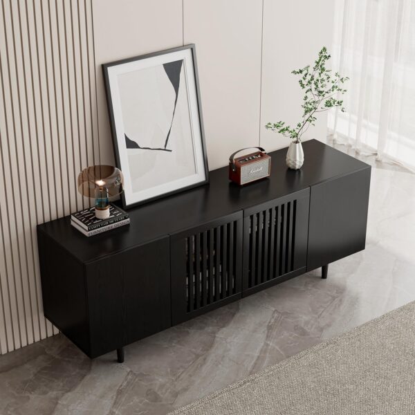 71wL5i0jQFL._AC_SL1500_.jpg Boho TV Stand for 55-65 Inch TV, 4 Doors, Entertainment Center with Adjustable Shelf, TV Console with 4 Cabinets, Media Console, Solid Wood Feet, Cord Holes for Living Room, Bedroom, Black