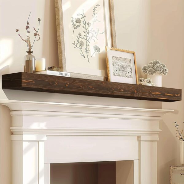 Fireplace Mantel Handmade, 3'' Thick Wall Decor Long Floating Shelf, 72inch Rustic Wood Shelf with Invisible Brackets, Brown