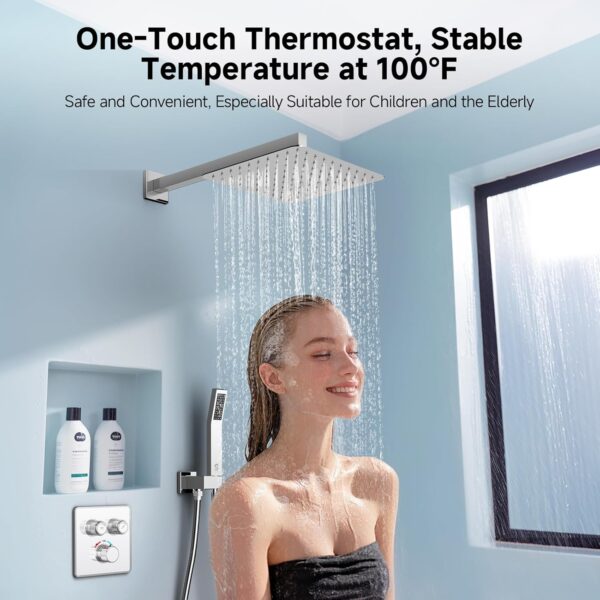 SR SUN RISE 100℉ Thermostatic Shower System,10" Luxury Rainfall Shower Head and High-Pressure Handheld Bathroom Shower Faucet Set,Shower Valve and Trim Kit Included (Polished Chrome)