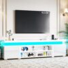 72" Modern TV Stand with LED Lights and Power Outlet for TVs Up to 80 inch, High Gloss Finish Entertainment Center, TV Console Cabinet with Storage for Living Room, White
