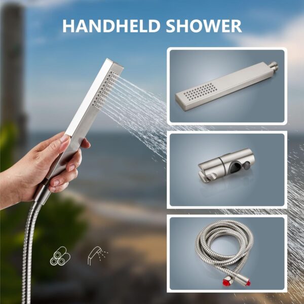 Aolemi Wall Mount Outdoor Shower Kit,Outdoor Shower Fixtures Faucet System with Handheld Spray,Double Handle 6 Inch Center Exposed Shower,with 6" Shower Head Brushed Nickel