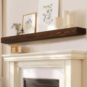 Fireplace Mantel Handmade, 3'' Thick Wall Decor Long Floating Shelf, 72inch Rustic Wood Shelf with Invisible Brackets, Brown