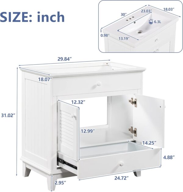 30" Bathroom Cabinet Vanities with Sink Set Combo, Storage Cabinet with Doors and Drawer, Solid Wood, Modern Style, White